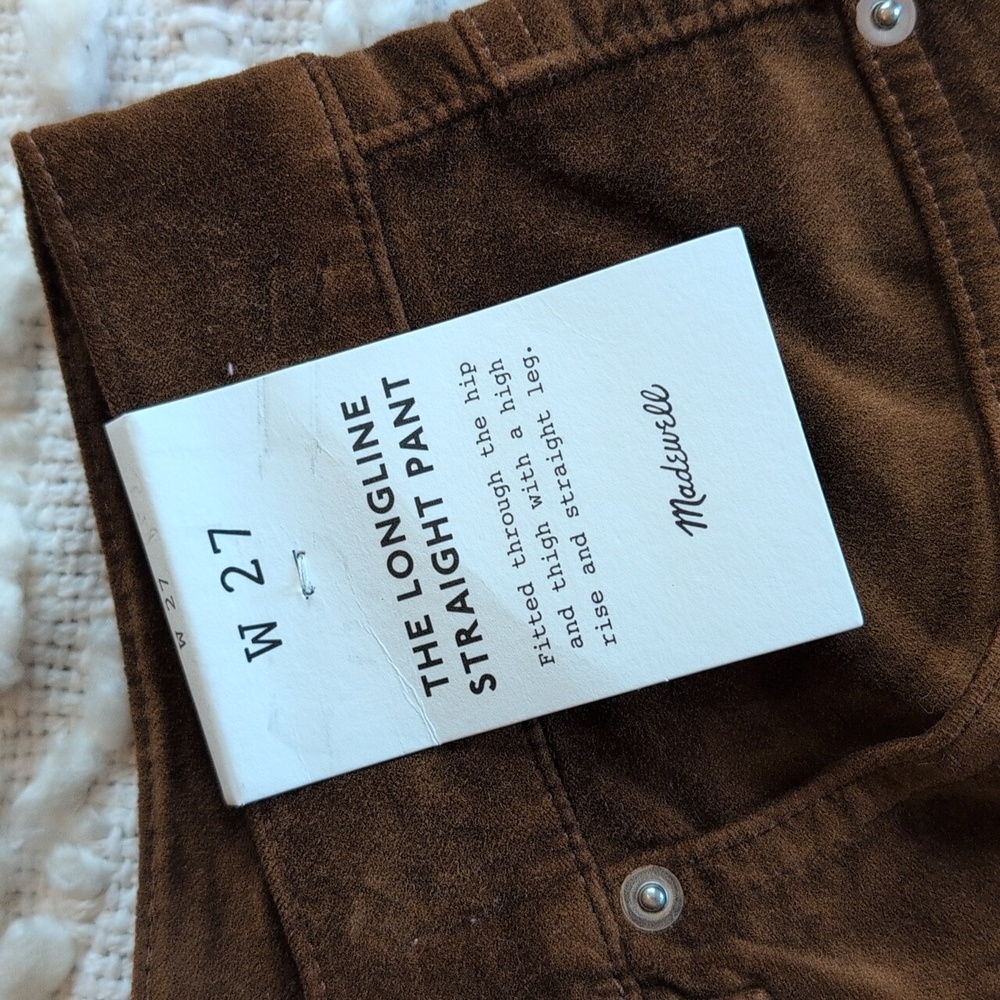 Madewell Pecan Chocolate Longline Straight Pants 27 Regular Velour Velvet - Picture 2 of 12